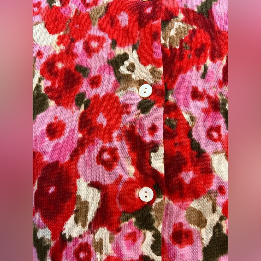 Lands End pink floral cardigan size large L - Picture 5 of 6
